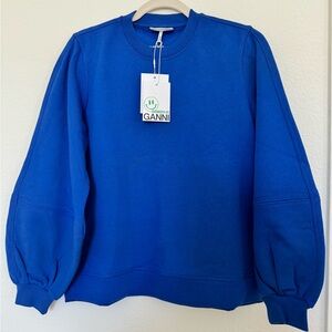 Ganni software isoli puff sleeve sweatshirt (blue) - small